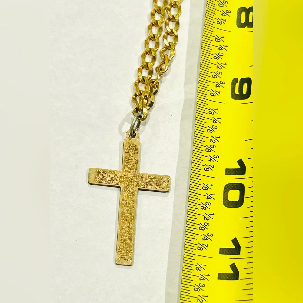 Vintage 24KT gold plated signed The Lords Prayer Cross Religious Necklace